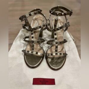 Valentino Rockstud Metallic Calfskin Leather Ankle Strap Sandal 90 MM